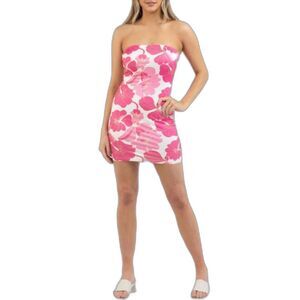 Hello Molly NWT Women's Pink Tropical Floral Strapless Mini Dress Size XS